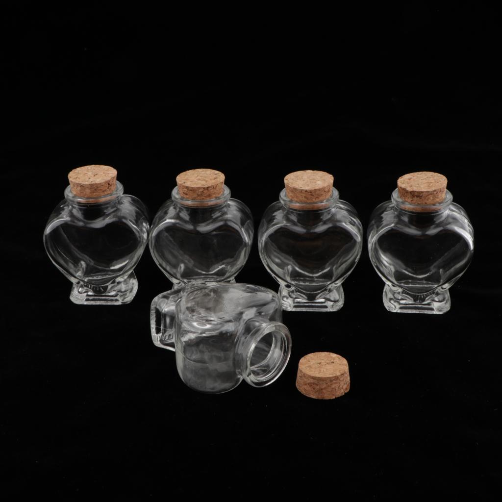 5 Pieces Mini Cork Stoppers DIY Decor Glass Bottle Wishing Vials Heart Shape