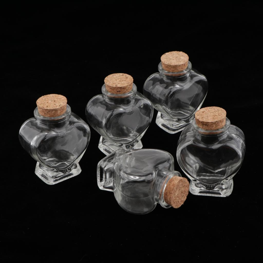 5 Pieces Mini Cork Stoppers DIY Decor Glass Bottle Wishing Vials Heart Shape