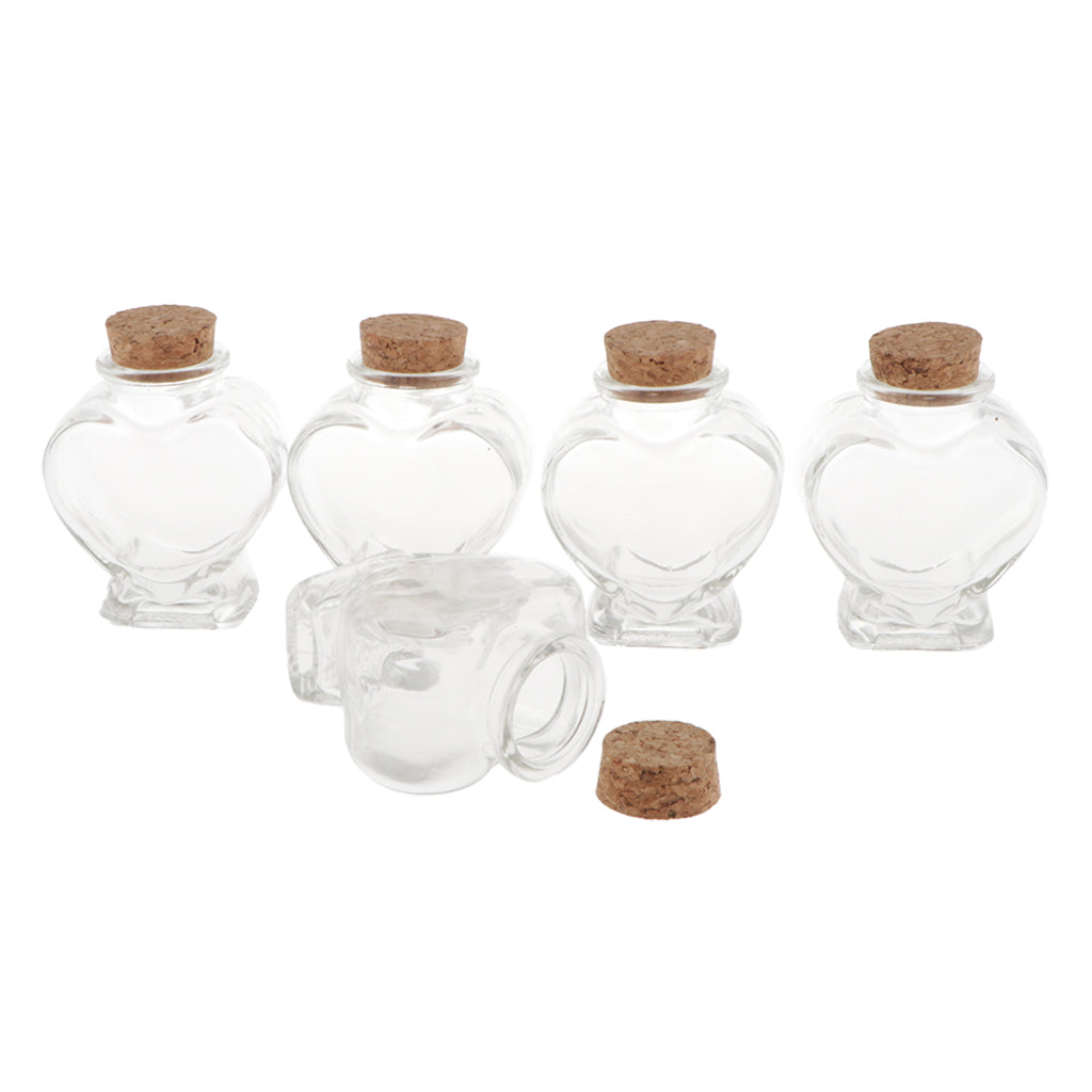 5 Pieces Mini Cork Stoppers DIY Decor Glass Bottle Wishing Vials Heart Shape