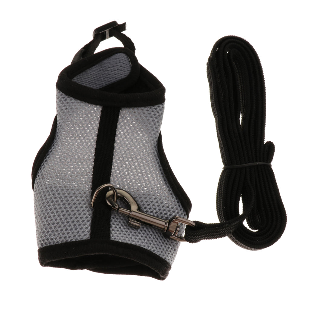 Small Pet Breathable Mesh Harness Leash for Hamsters Rabbits Rats Gray S