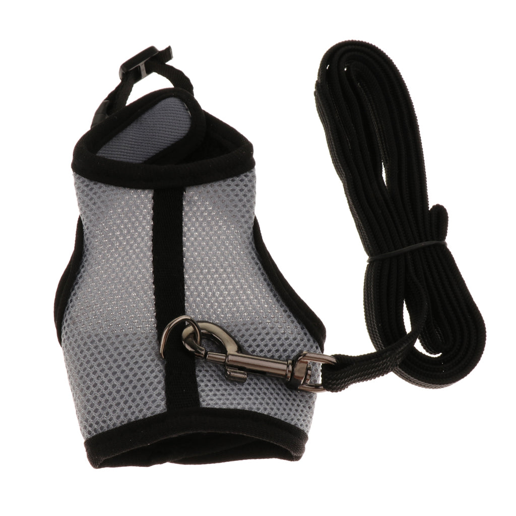 Small Pet Breathable Mesh Harness Leash for Hamsters Rabbits Rats Gray S