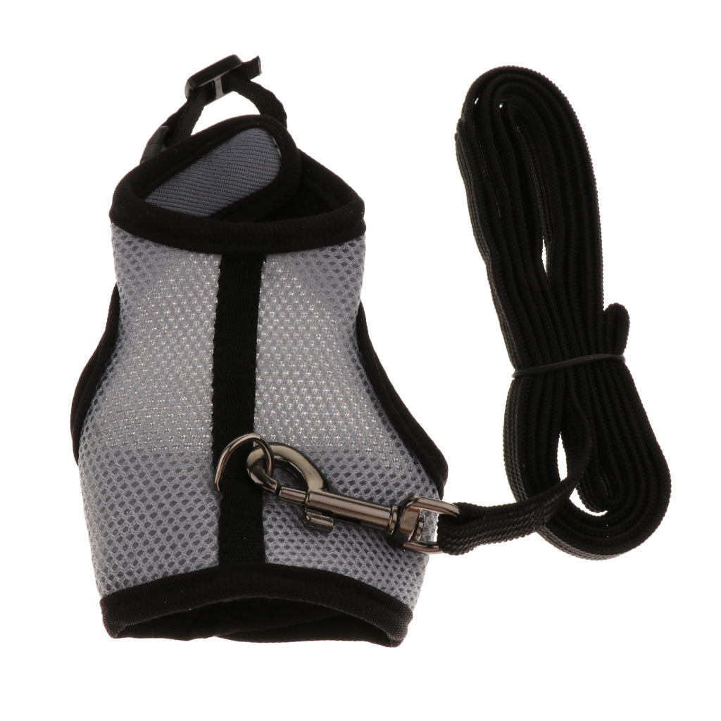 Small Pet Breathable Mesh Harness Leash for Hamsters Rabbits Rats Gray M