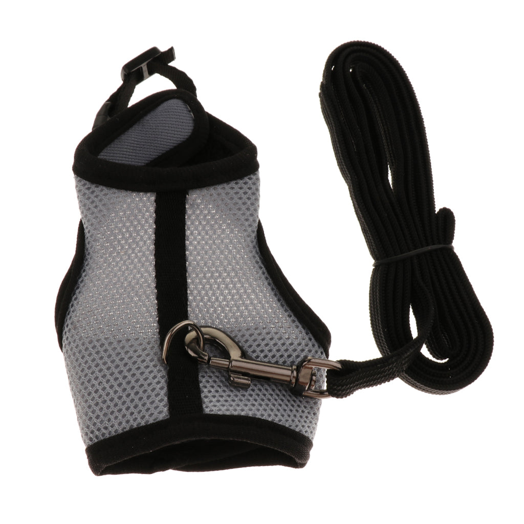 Small Pet Breathable Mesh Harness Leash for Hamsters Rabbits Rats Gray M