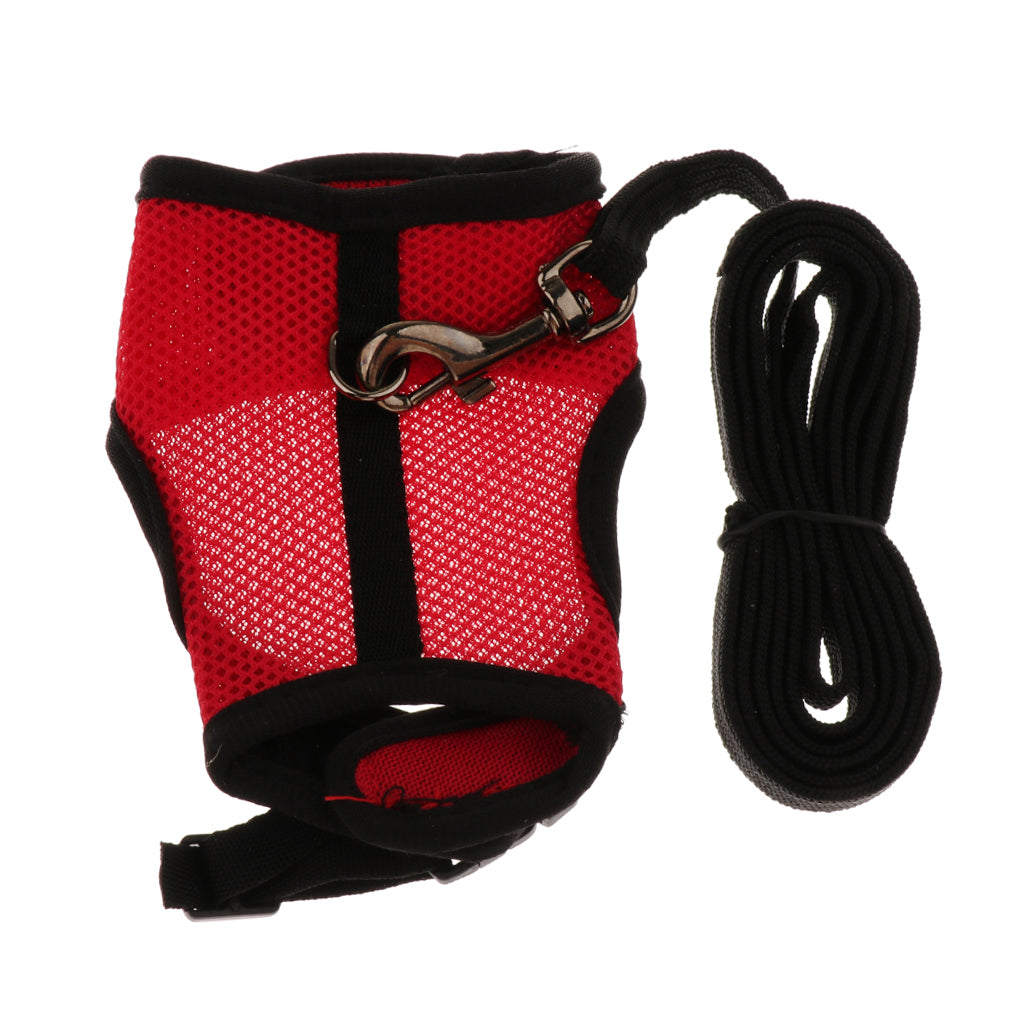 Small Pet Breathable Mesh Harness Leash for Hamsters Rabbits Rats Red L