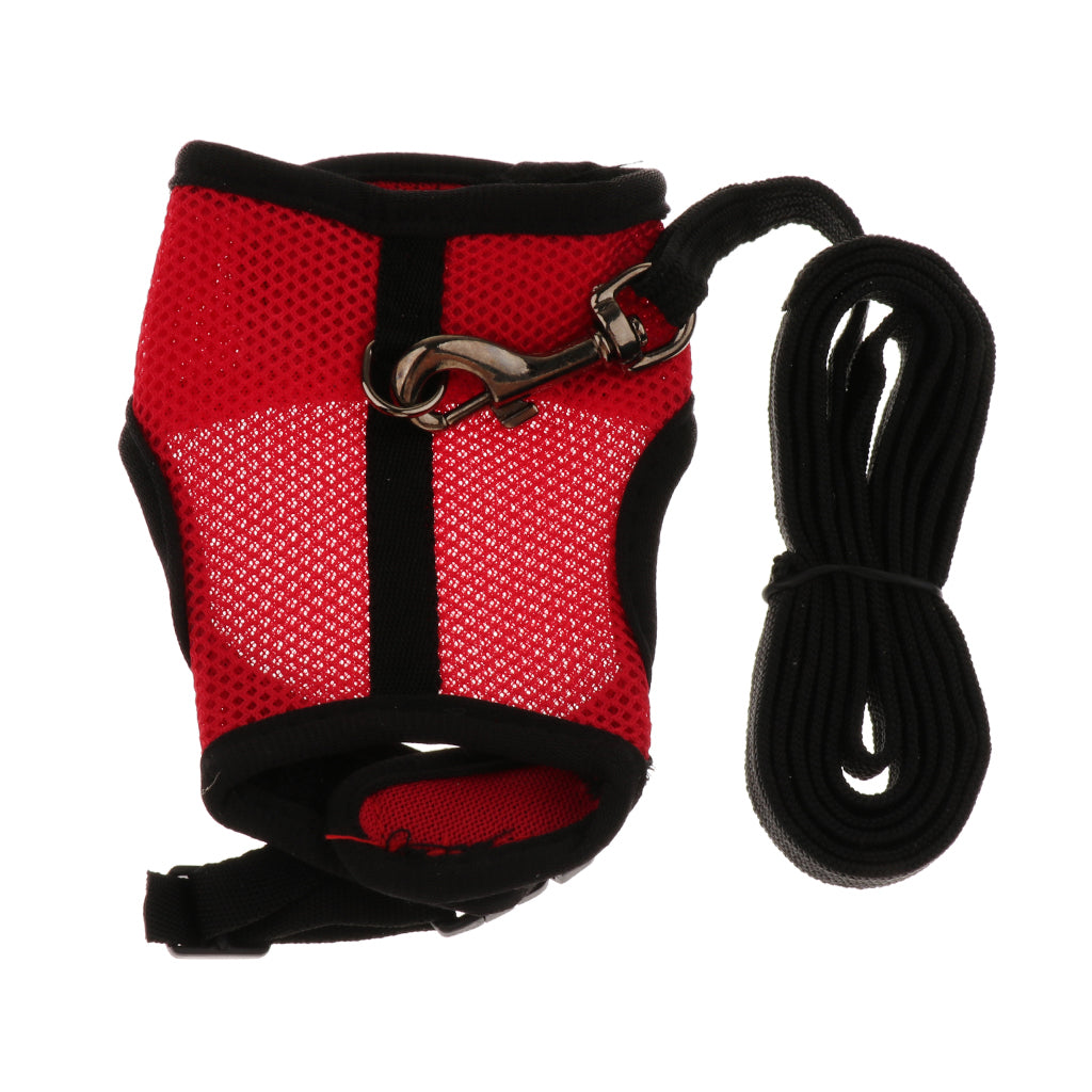 Small Pet Breathable Mesh Harness Leash for Hamsters Rabbits Rats Red L