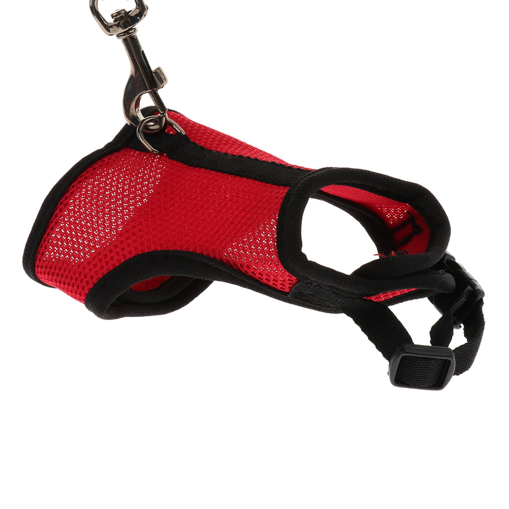 Small Pet Breathable Mesh Harness Leash for Hamsters Rabbits Rats Red L