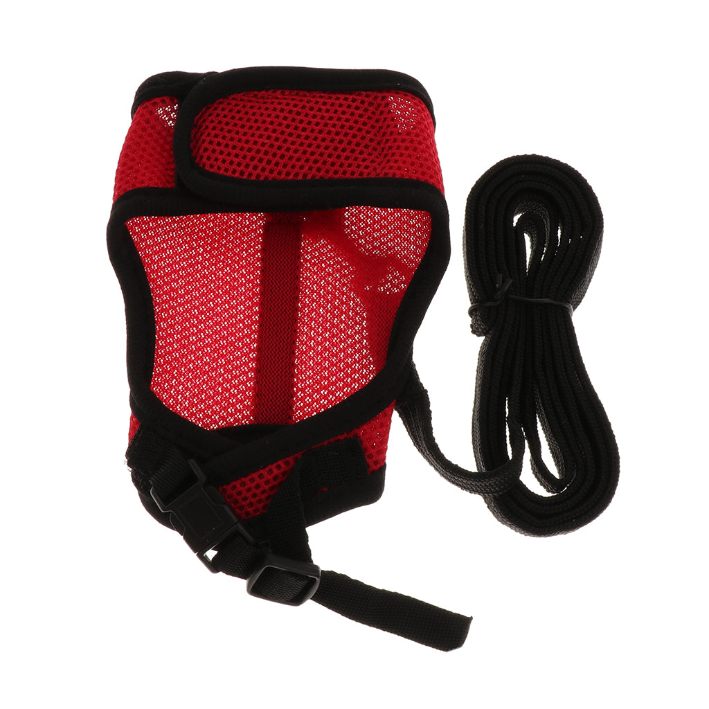 Small Pet Breathable Mesh Harness Leash for Hamsters Rabbits Rats Red L