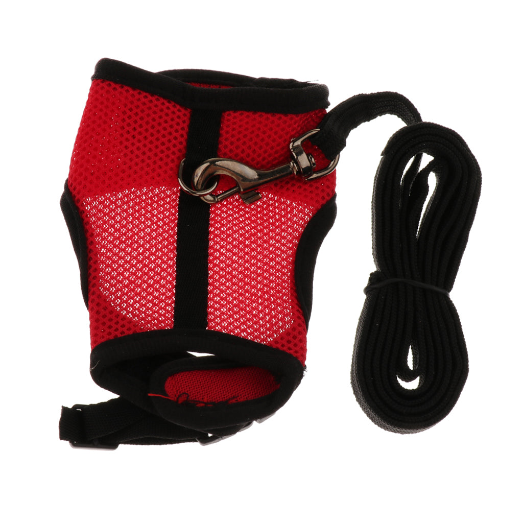 Small Pet Breathable Mesh Harness Leash for Hamsters Rabbits Rats Red L