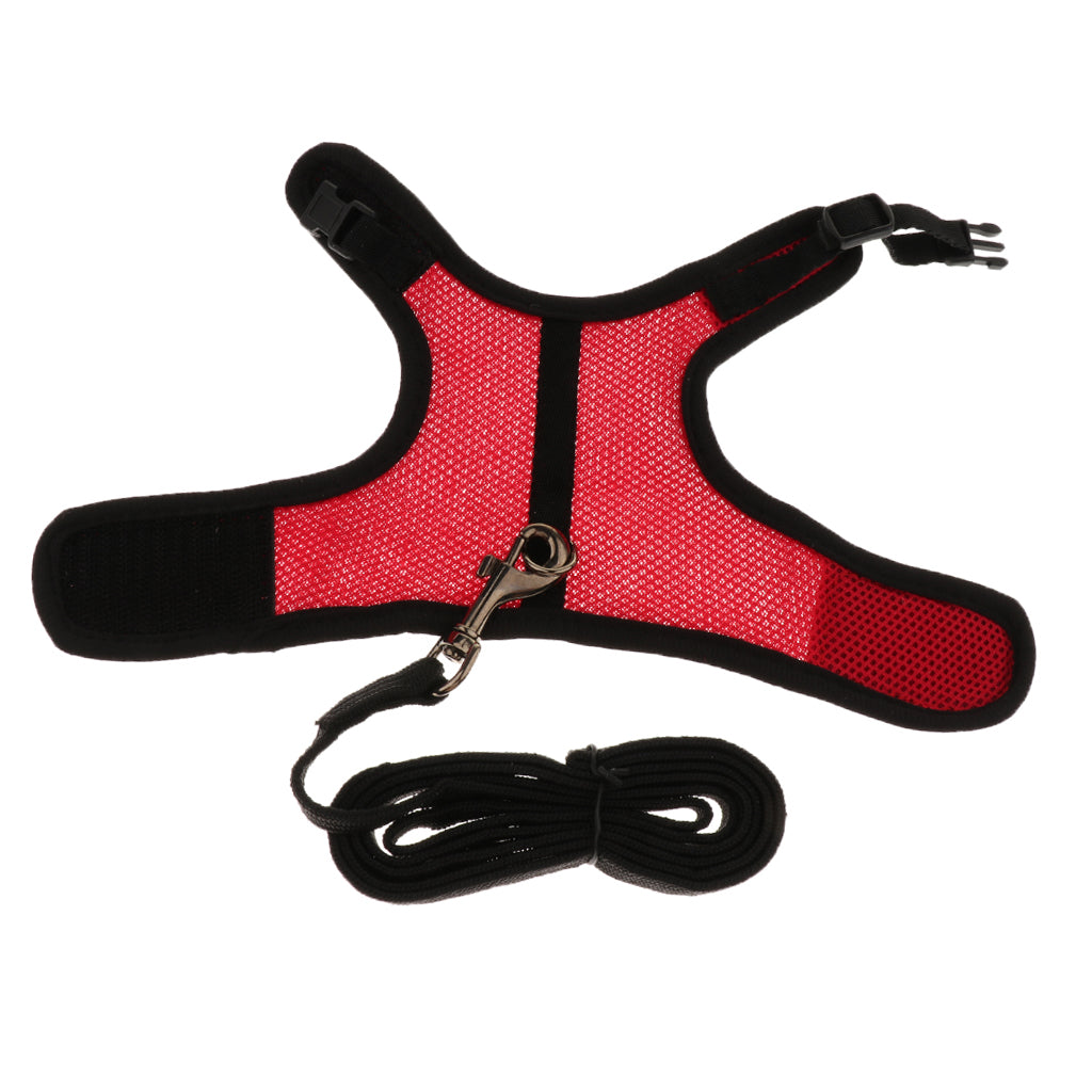 Small Pet Breathable Mesh Harness Leash for Hamsters Rabbits Rats Red M