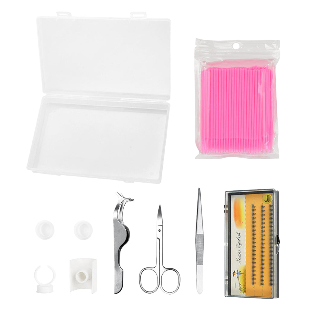 False Eyelash Individual Lashes Extension Tweezers Brush Practice Kit Pink