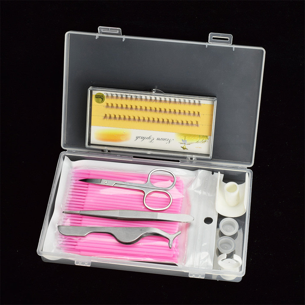 False Eyelash Individual Lashes Extension Tweezers Brush Practice Kit Pink