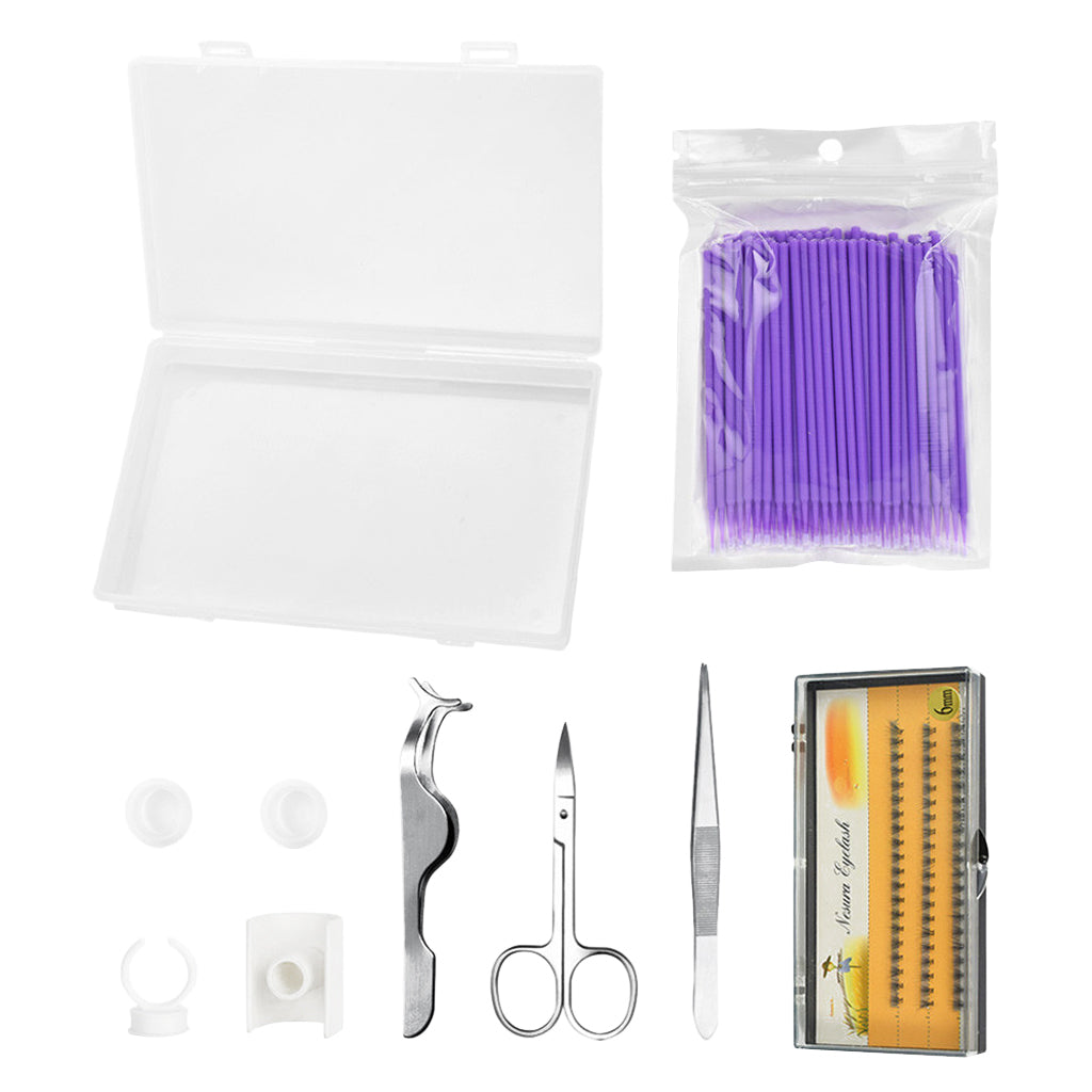 False Eyelash Individual Lashes Extension Tweezers Brush Practice Kit Purple