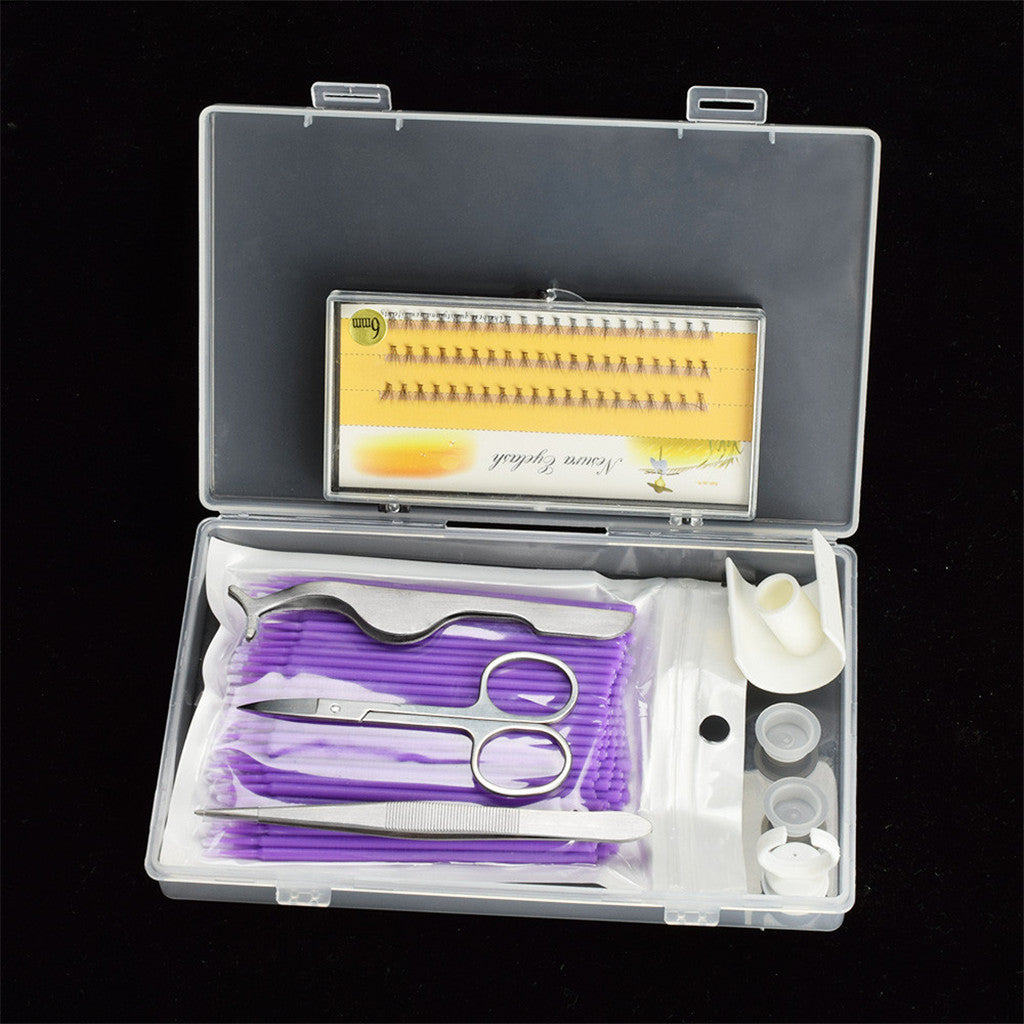 False Eyelash Individual Lashes Extension Tweezers Brush Practice Kit Purple