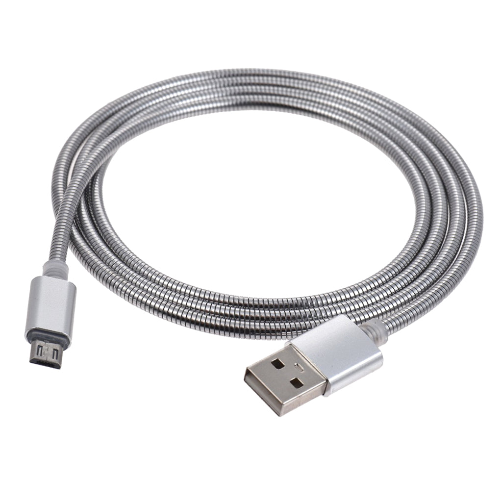 Metal Winding Micro USB Charging & Data Cable For Android Devices Silver