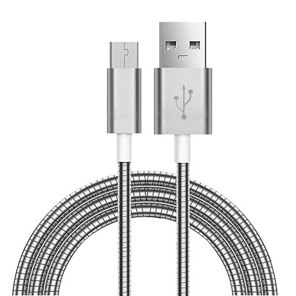 Metal Winding Micro USB Charging & Data Cable For Android Devices Silver