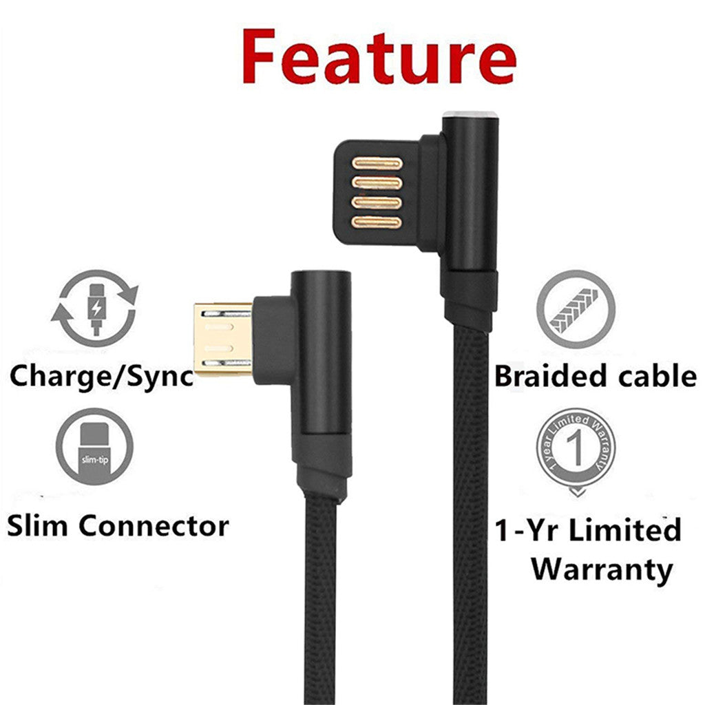 Micro USB Cable Charging Bent Charge Data Mobile Phone Cable gold