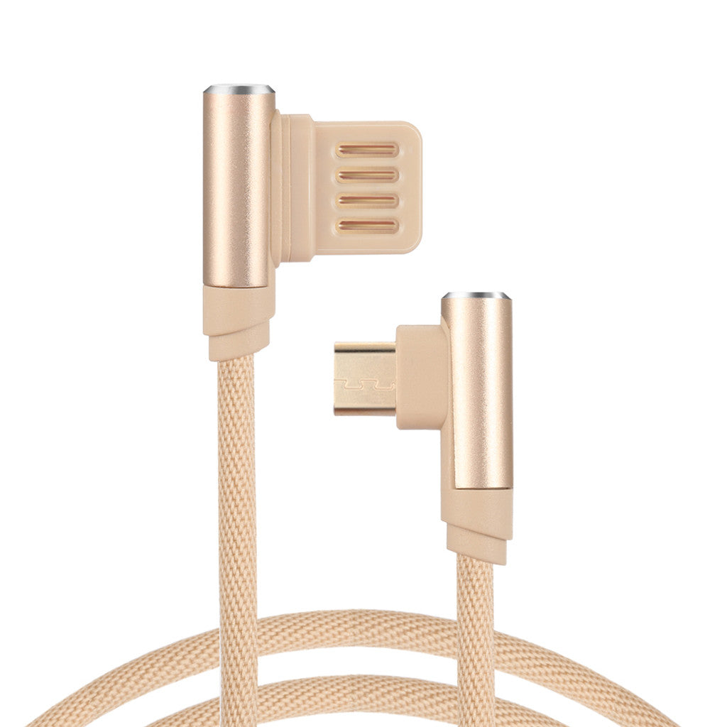 Micro USB Cable Charging Bent Charge Data Mobile Phone Cable gold