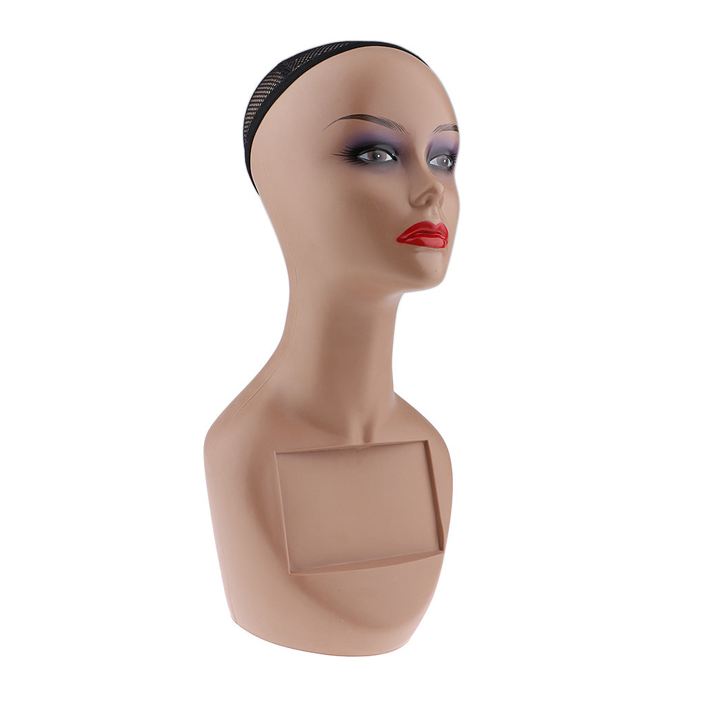 Female Mannequin Head Manikin with Shoulder Bust for Wig Hat Jewelry Display Red Lip