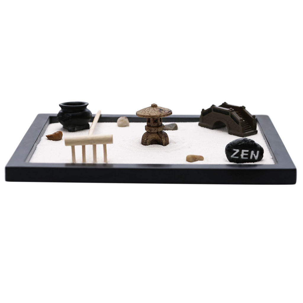 Wooden Zen Sand Box Mini Desktop Sandbox Garden Office Decoration