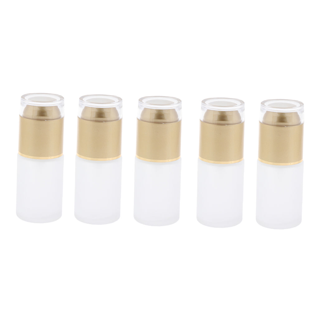 5Pcs Glass Pump Bottles Refillable Cosmetic Container Leak Proof 30ml Golden