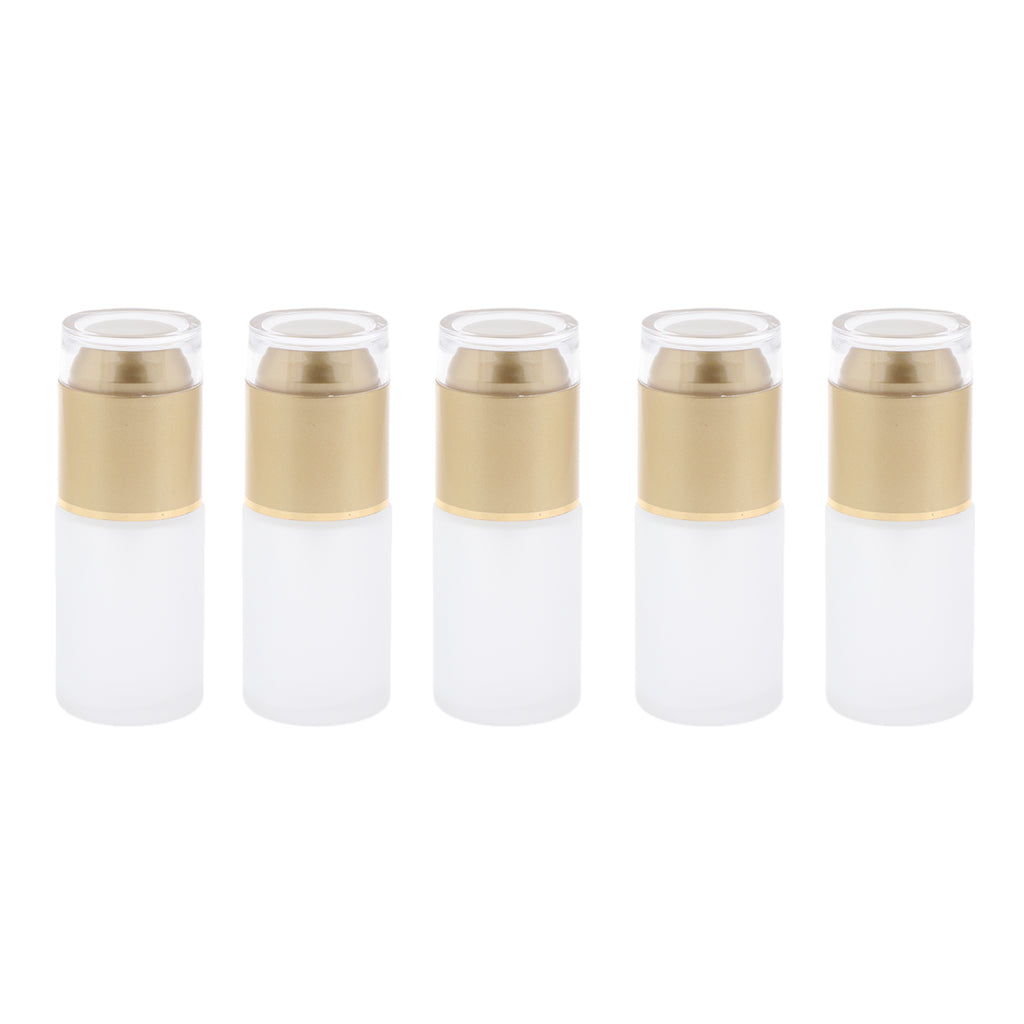 5Pcs Glass Pump Bottles Refillable Cosmetic Container Leak Proof 30ml Golden