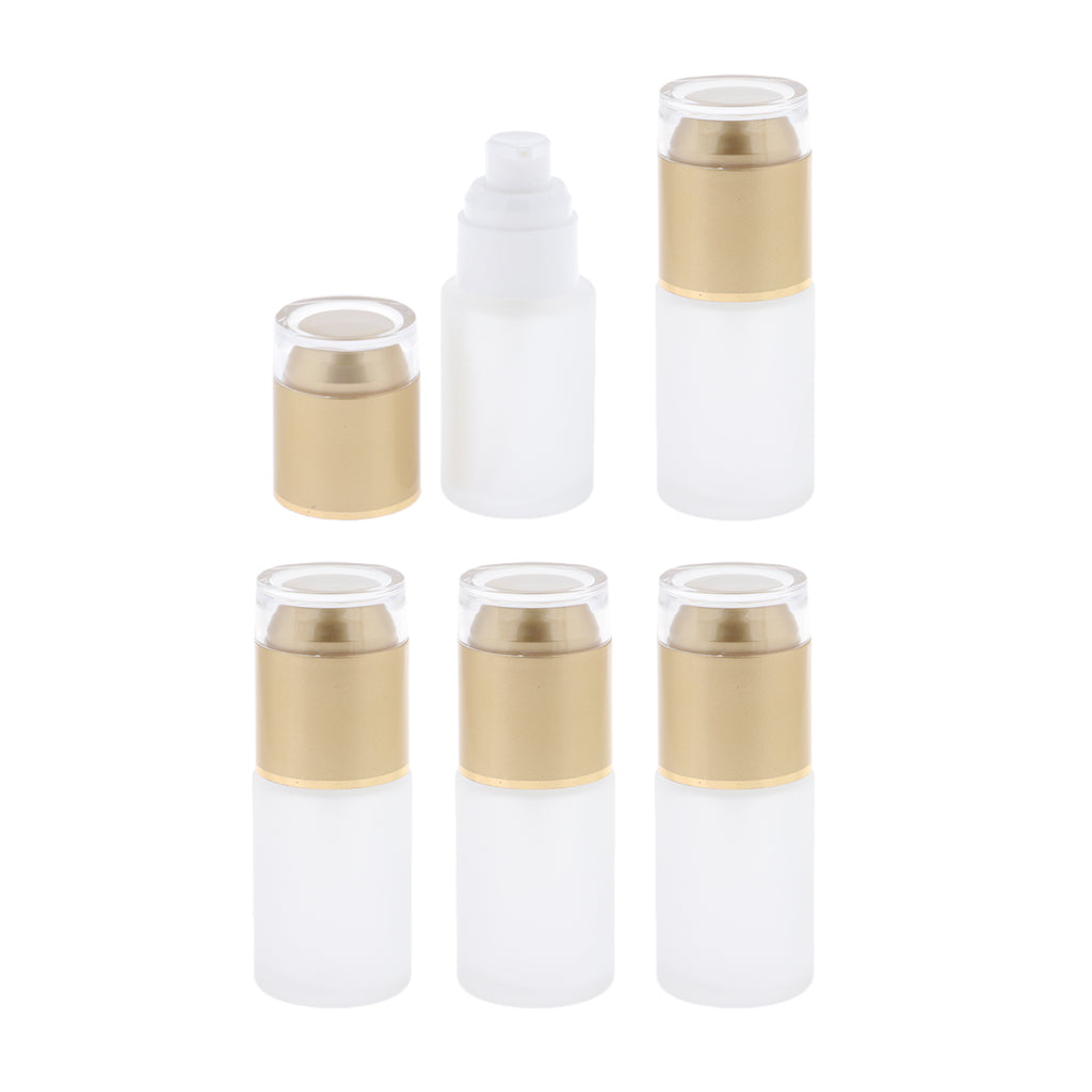 5Pcs Glass Pump Bottles Refillable Cosmetic Container Leak Proof 30ml Golden