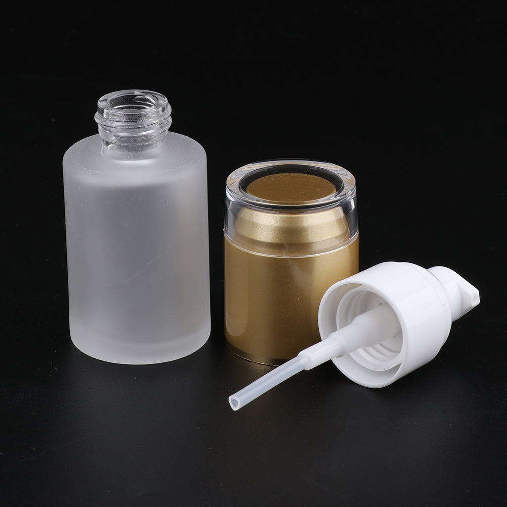 5Pcs Glass Pump Bottles Refillable Cosmetic Container Leak Proof 30ml Golden