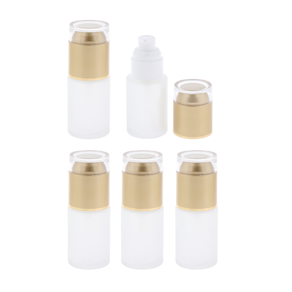 5Pcs Glass Pump Bottles Refillable Cosmetic Container Leak Proof 30ml Golden