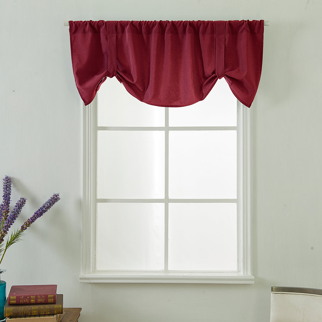 Solid Color Window Voile Sheer Curtain Valance Tiers Burgundy