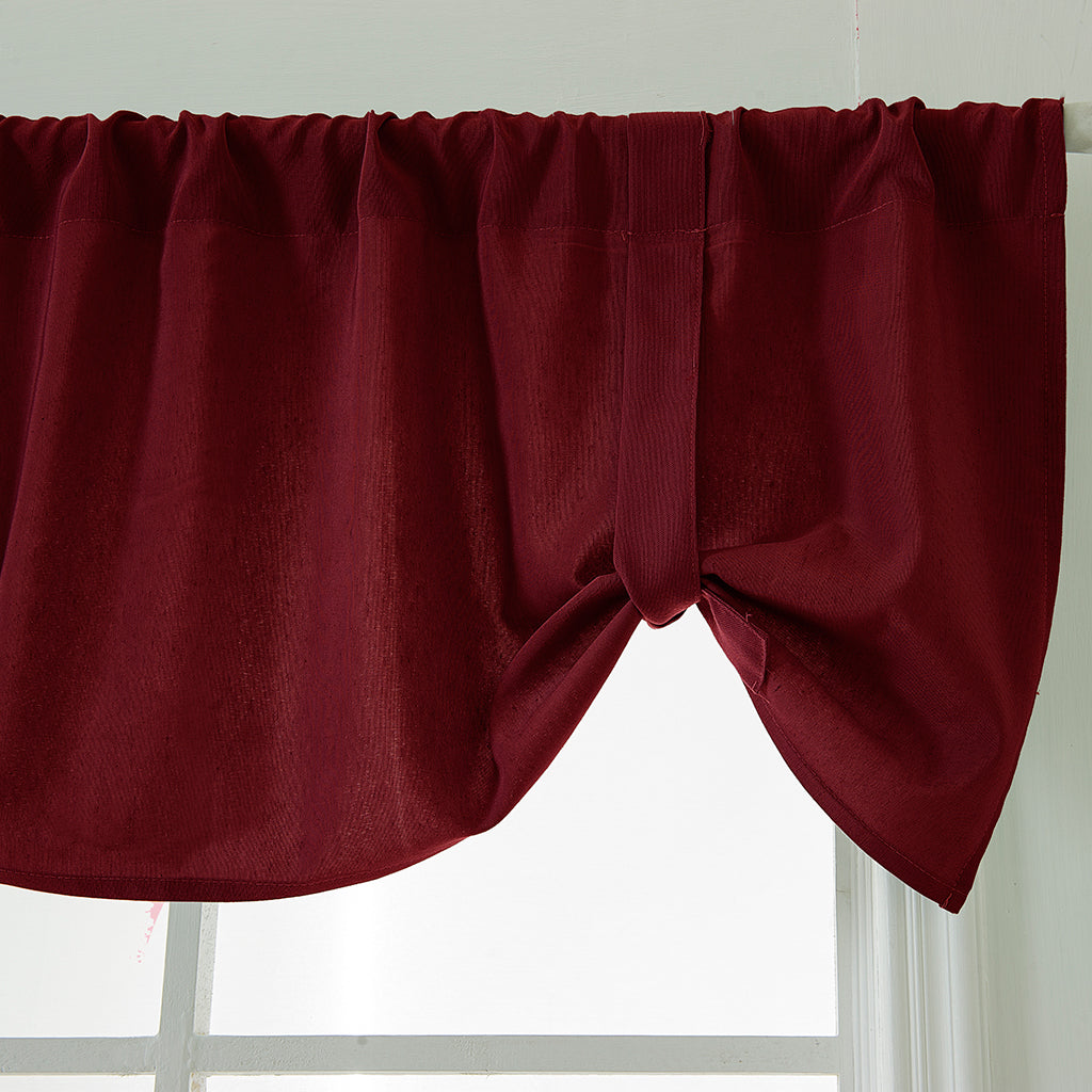 Solid Color Window Voile Sheer Curtain Valance Tiers Burgundy