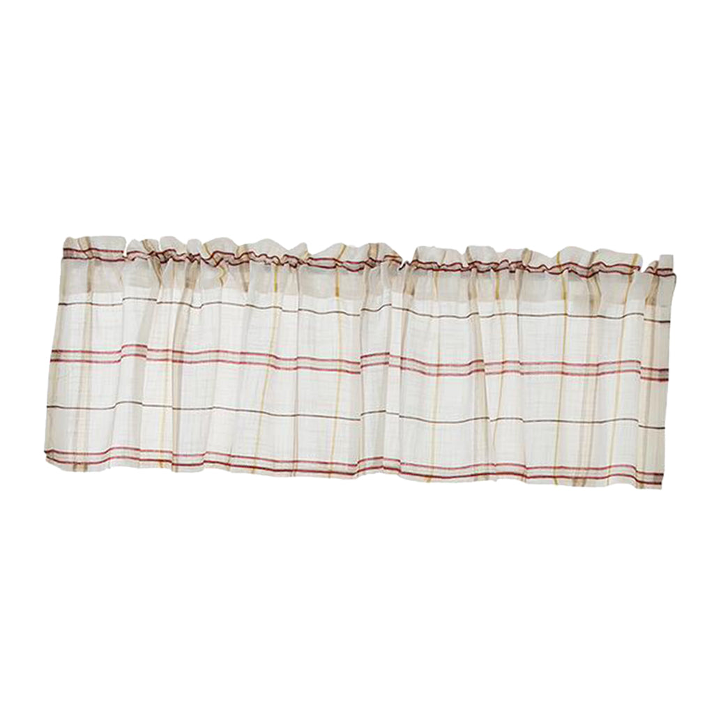 Rod Pocket Checked Linen Window Voile Curtain Valance Tier Red 137x61cm