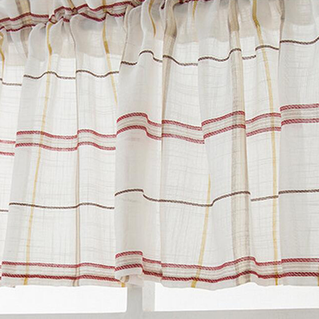 Rod Pocket Checked Linen Window Voile Curtain Valance Tier Red 137x61cm