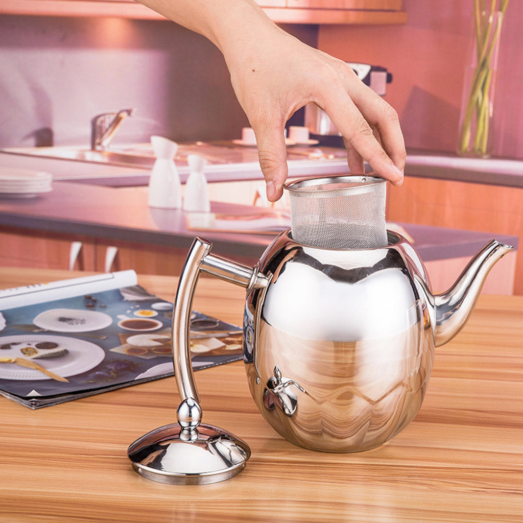 Stainless Metal Teapot Coffee Tea Kettle Loose Leaf Teapot with Infuser 1.5L