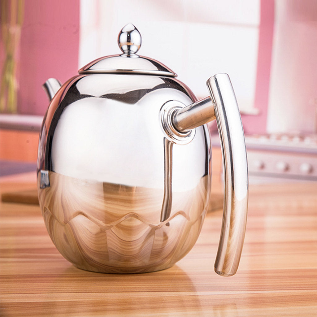 Stainless Metal Teapot Coffee Tea Kettle Loose Leaf Teapot with Infuser 1.5L