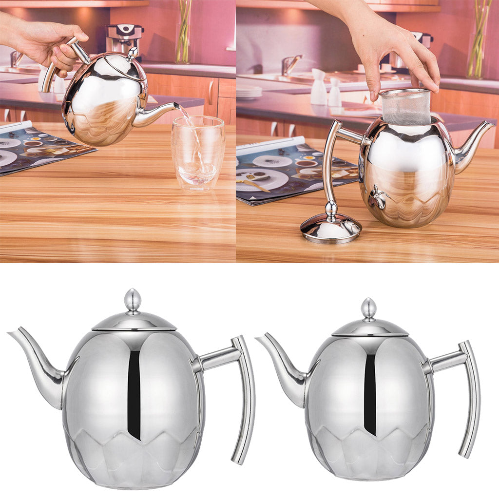 Stainless Metal Teapot Coffee Tea Kettle Loose Leaf Teapot with Infuser 1.5L