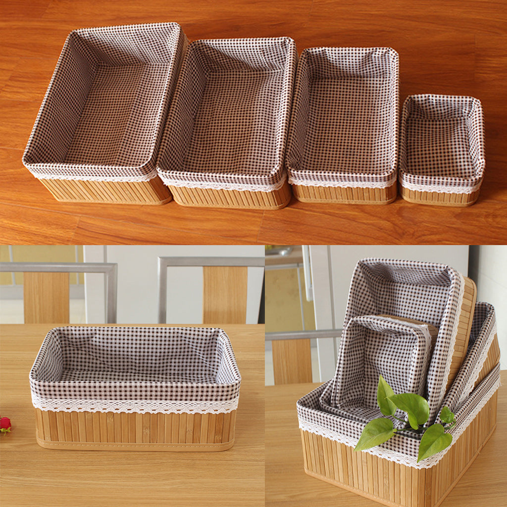 Weaving Storage Basket Bamboo Handmade Snacks Toys Storage Box 20x16x10cm