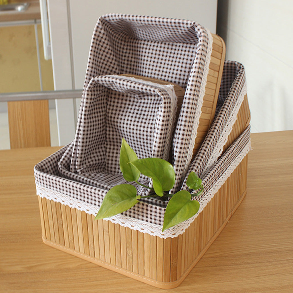 Weaving Storage Basket Bamboo Handmade Snacks Toys Storage Box 20x16x10cm