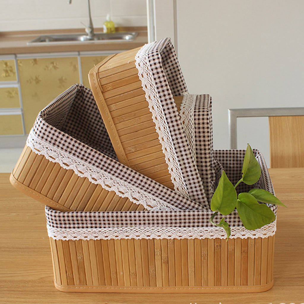 Weaving Storage Basket Bamboo Handmade Snacks Toys Storage Box 20x16x10cm