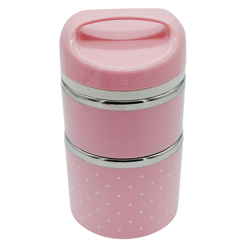 Stainless Steel Thermal Insulated Lunch Box Food Container 2 Tier Pink