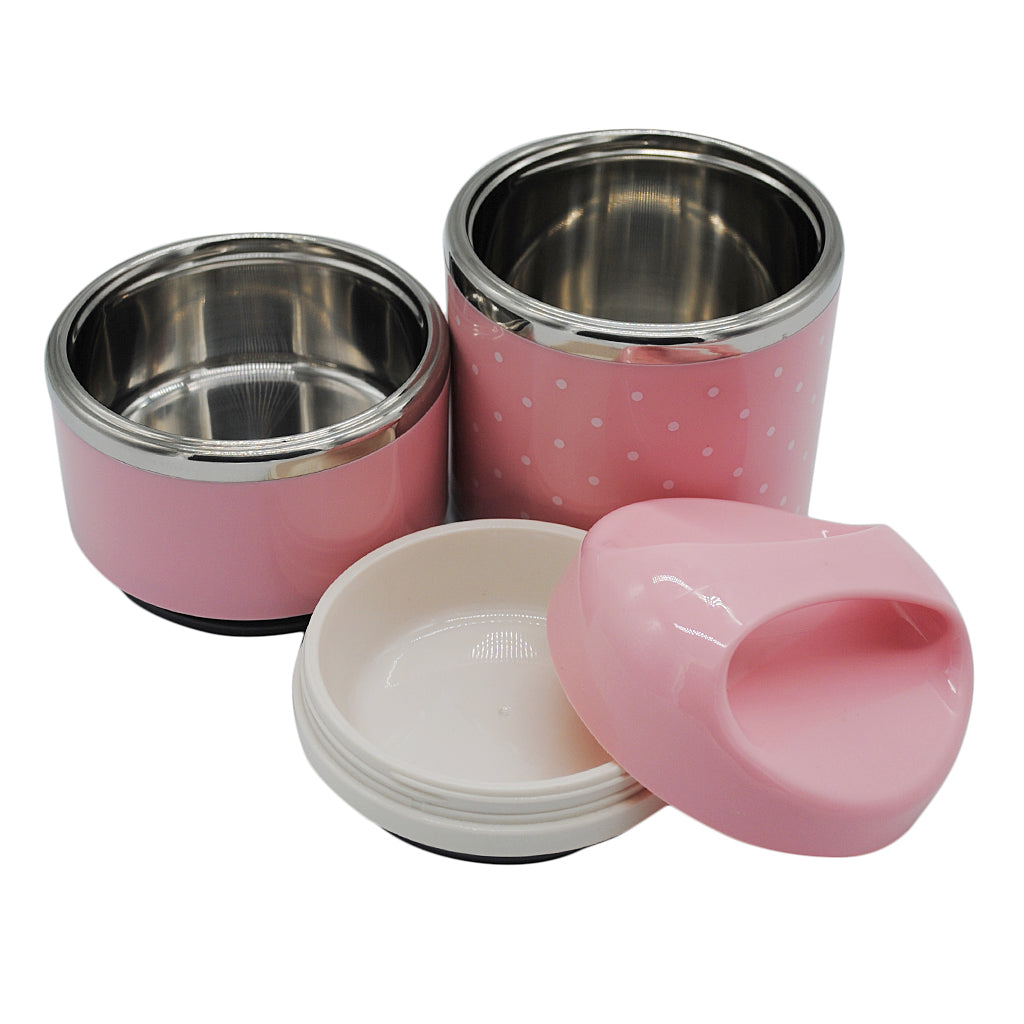 Stainless Steel Thermal Insulated Lunch Box Food Container 2 Tier Pink