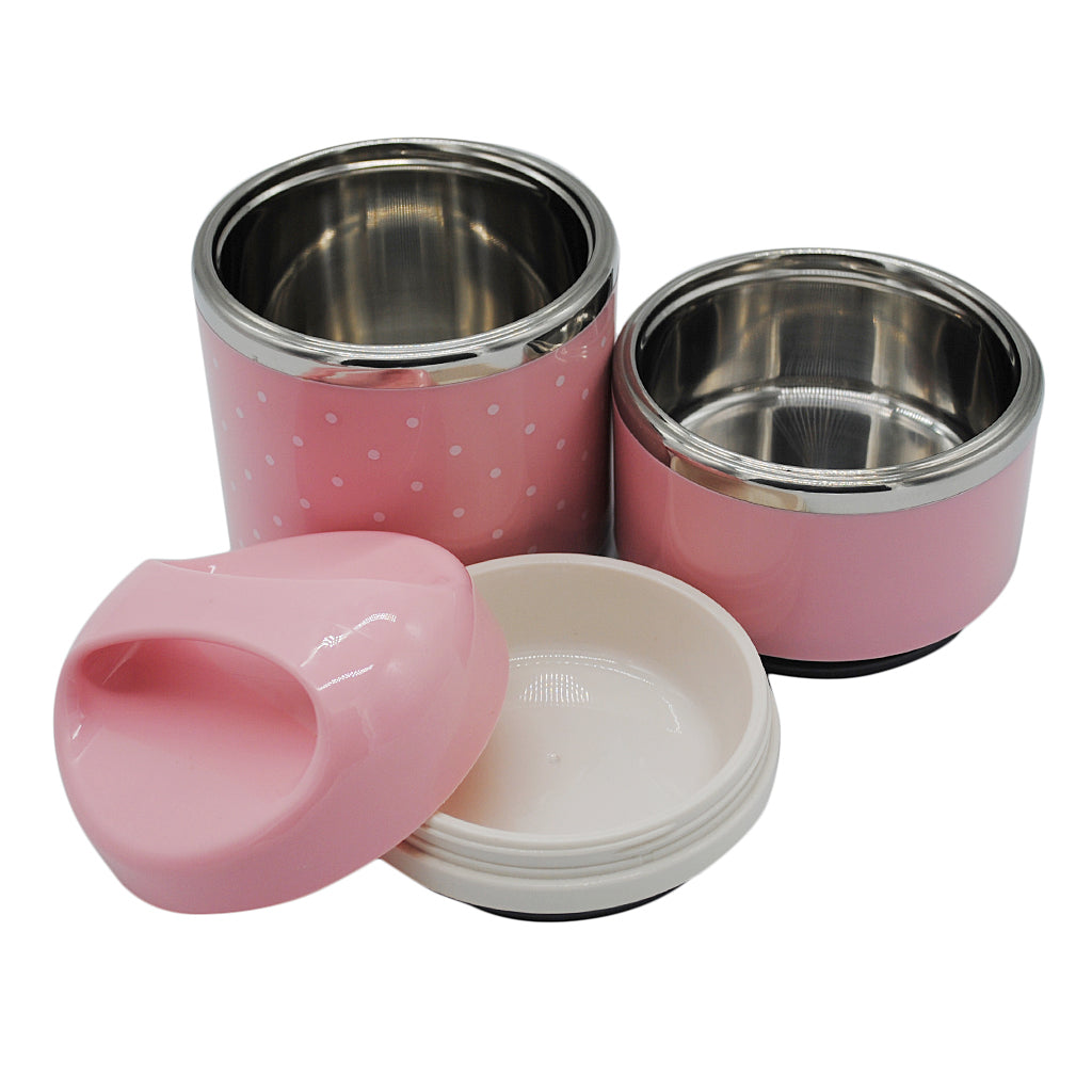 Stainless Steel Thermal Insulated Lunch Box Food Container 2 Tier Pink