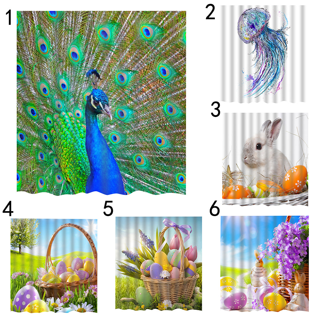 Modern Digital Printing Bathroom Shower Curtain with 12 Hooks 180cm x 180cm