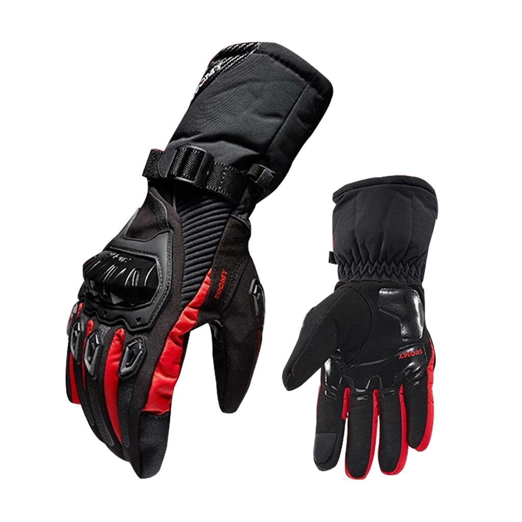 Waterproof Motorcycle Motobike Scooter Leather Sports Long Gloves Red L