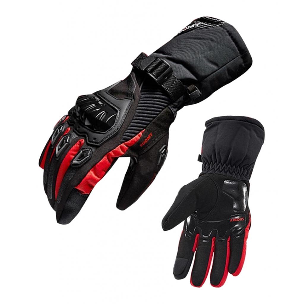 Waterproof Motorcycle Motobike Scooter Leather Sports Long Gloves Red L