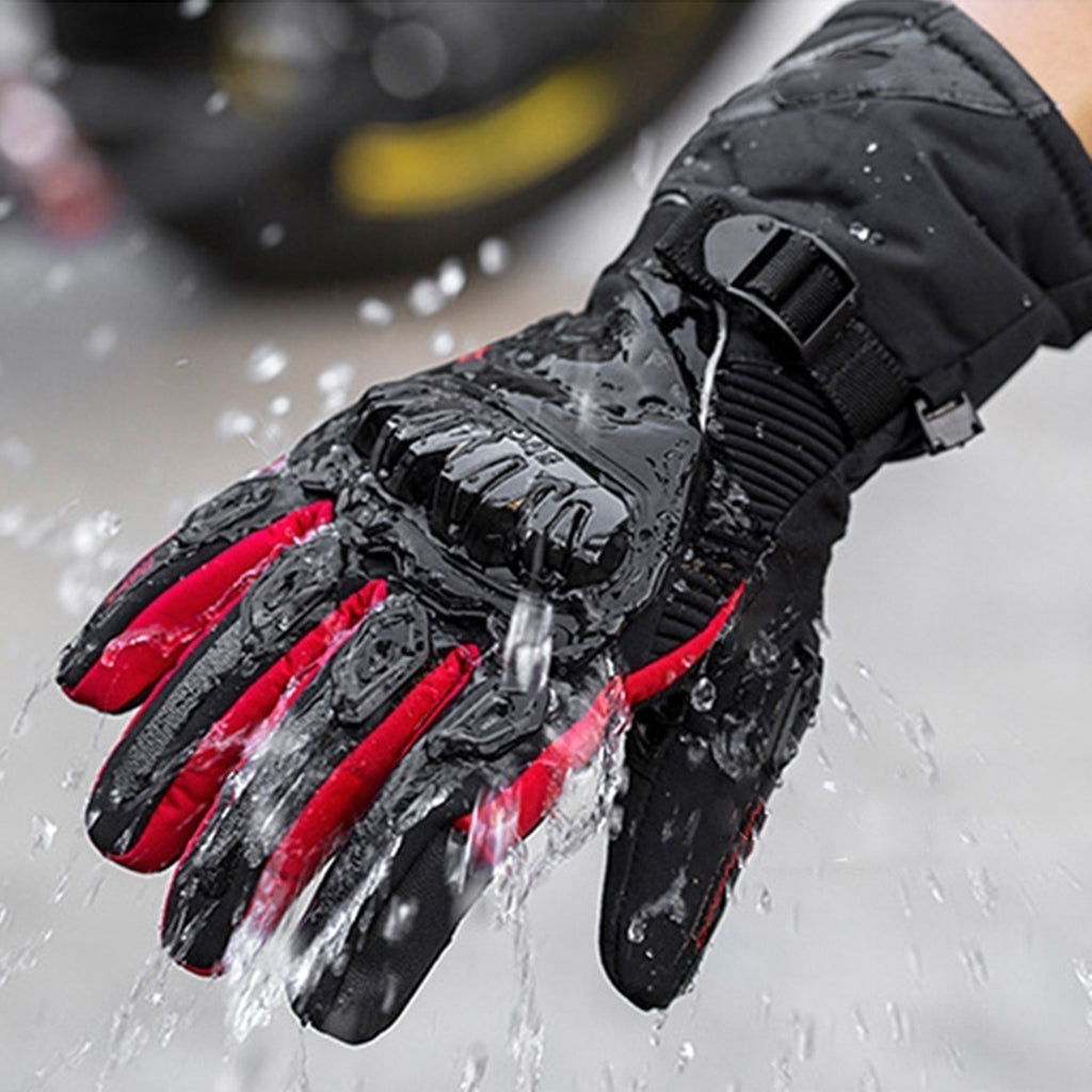 Waterproof Motorcycle Motobike Scooter Leather Sports Long Gloves Red L