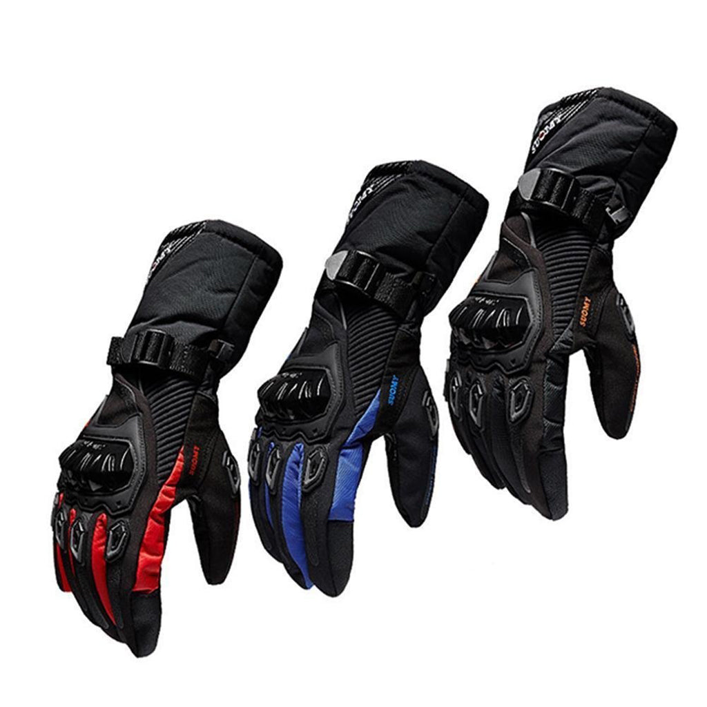 Waterproof Motorcycle Motobike Scooter Leather Sports Long Gloves Red L