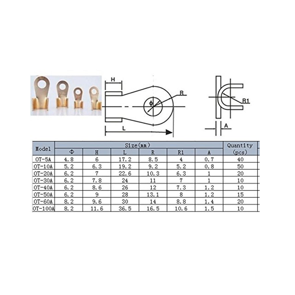 Open Barrel Wire Crimp Connector Copper Ring Lug Terminals Assortment Kit