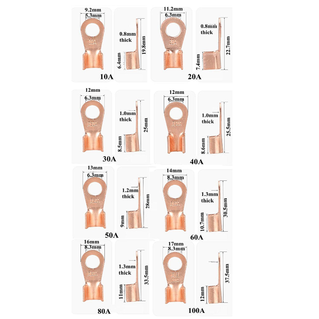 Open Barrel Wire Crimp Connector Copper Ring Lug Terminals Assortment Kit