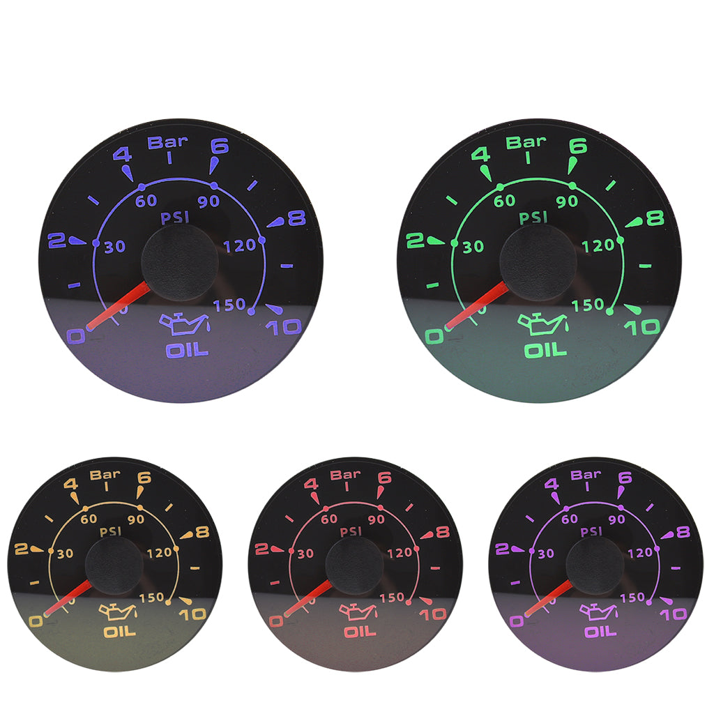 7 Colors LED Oil Pressure Meter 52mm Round Gauge Waterproof 9V-32V Black 1