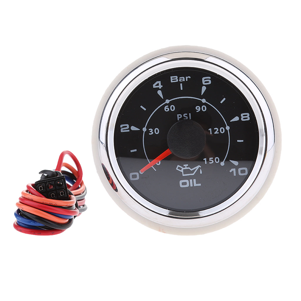 7 Colors LED Oil Pressure Meter 52mm Round Gauge Waterproof 9V-32V Black 1